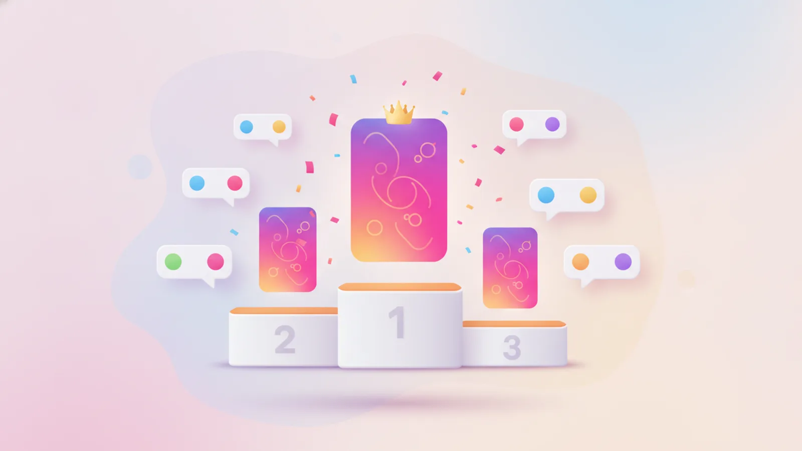 Instagram giveaway picker tools ranked on a podium with a winning comment card and crown