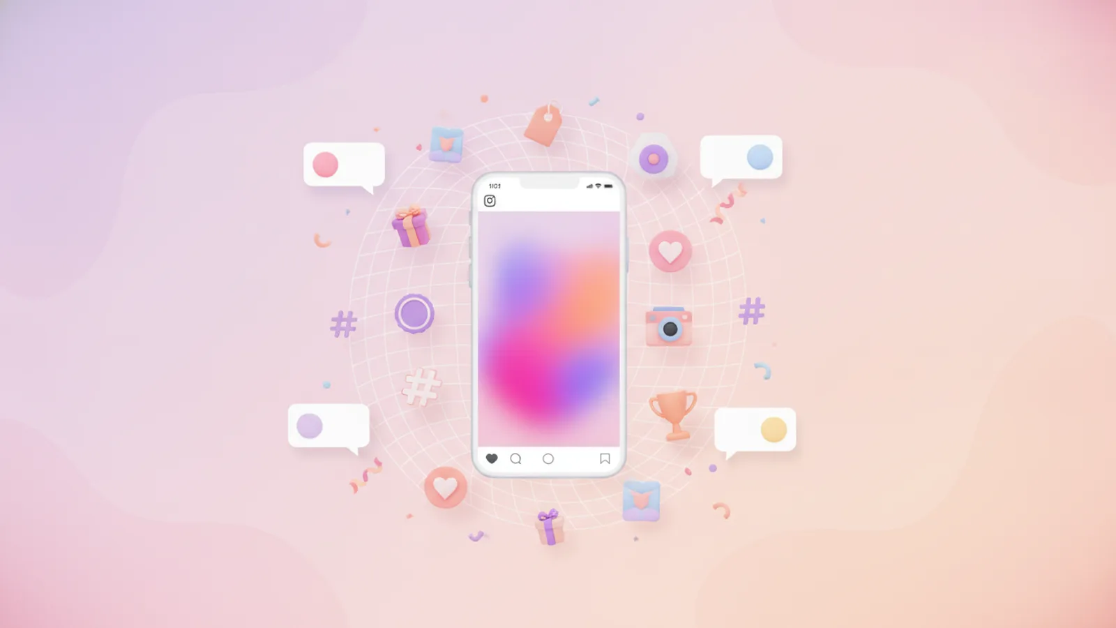 Instagram giveaway ideas shown as floating icons around a phone with a giveaway post